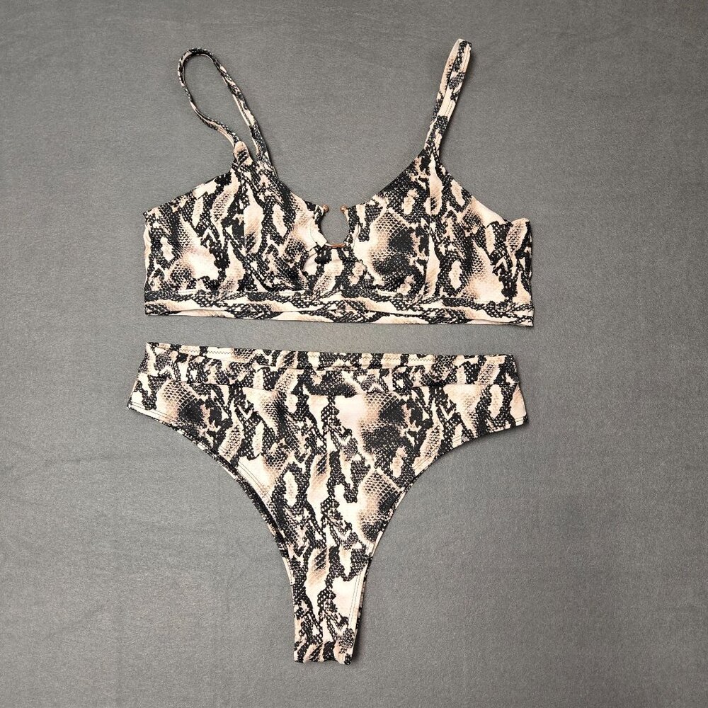 Snake Print High-Waisted Bikini Set With Cutout Detail XL‎